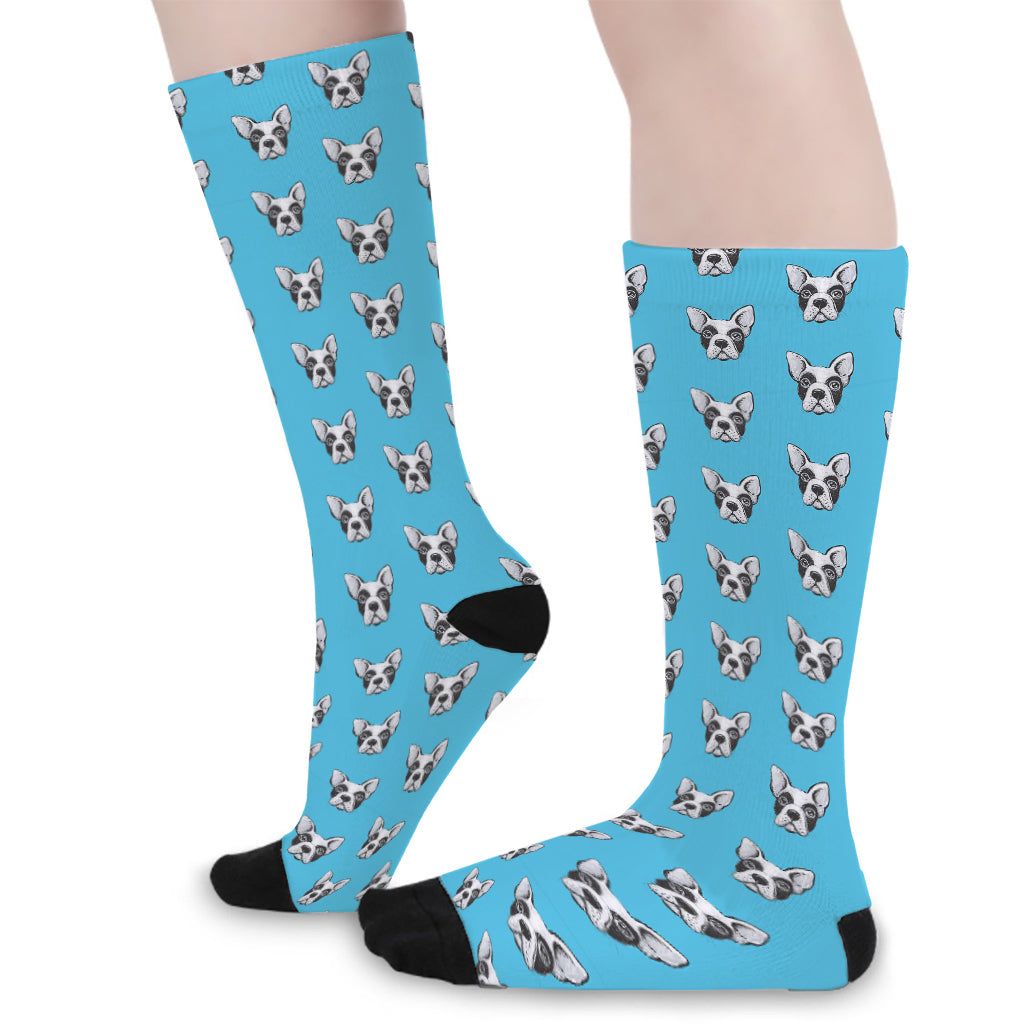 French Bulldog Faces Pattern Print Long Socks