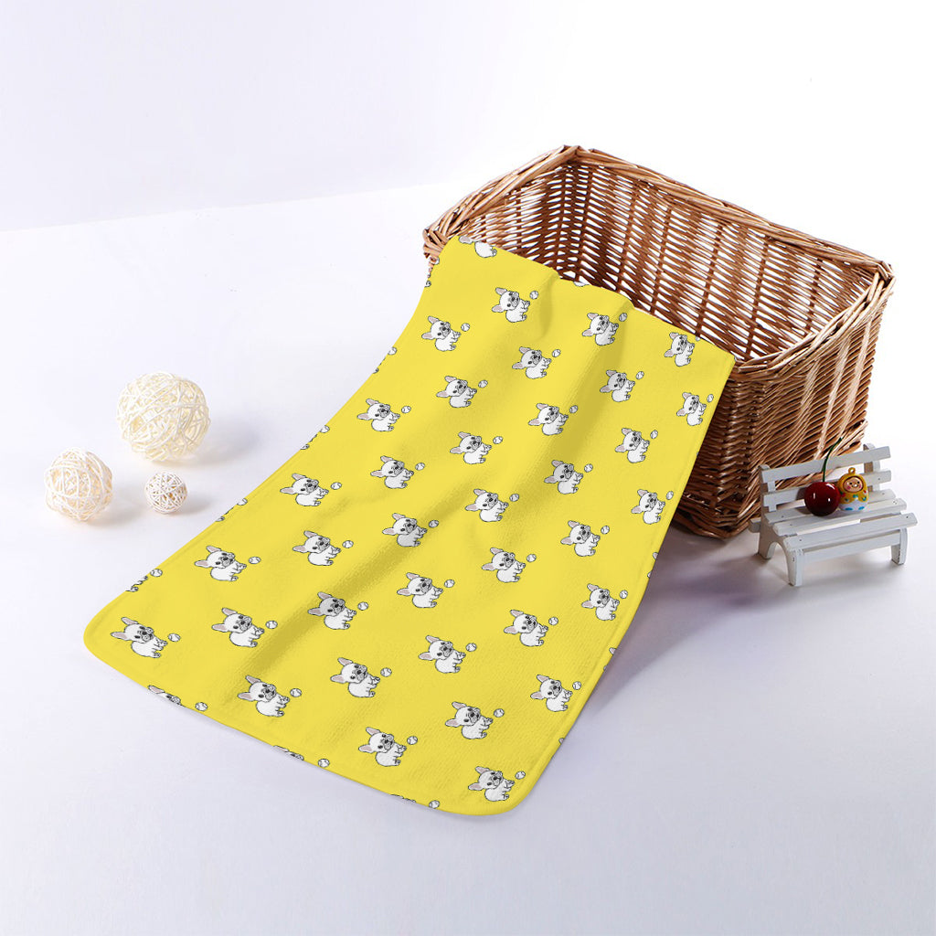French Bulldog Puppy With Baseball Print Towel