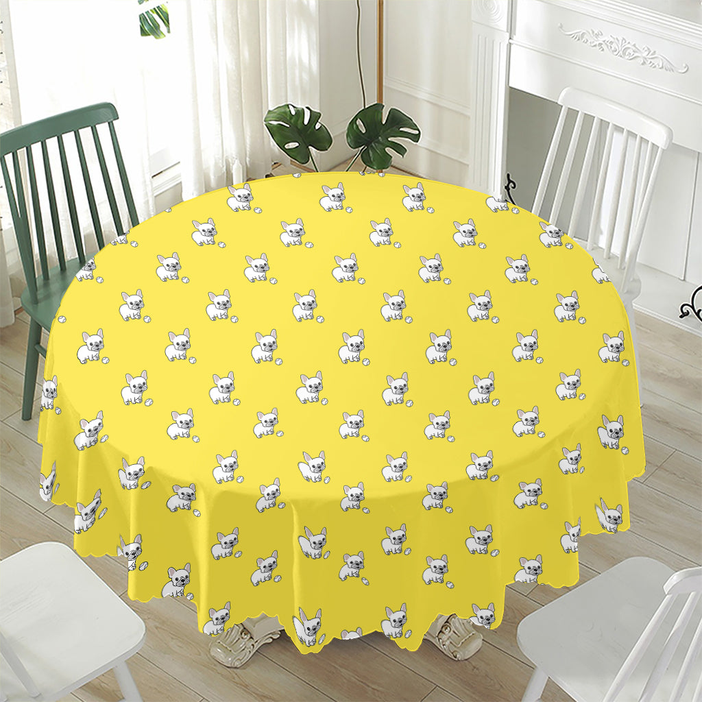 French Bulldog Puppy With Baseball Print Waterproof Round Tablecloth