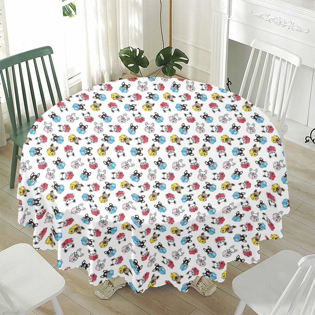 French Bulldog Reading Book Print Waterproof Round Tablecloth