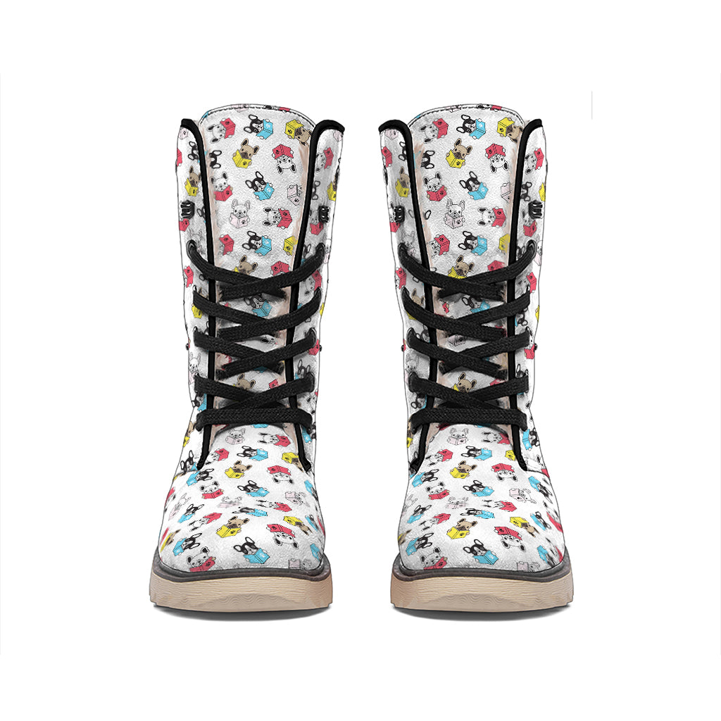 French Bulldog Reading Book Print Winter Boots