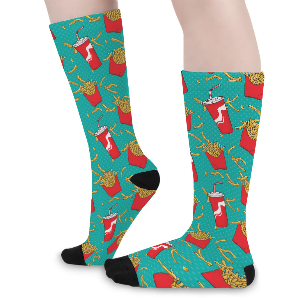 French Fries And Cola Pattern Print Long Socks