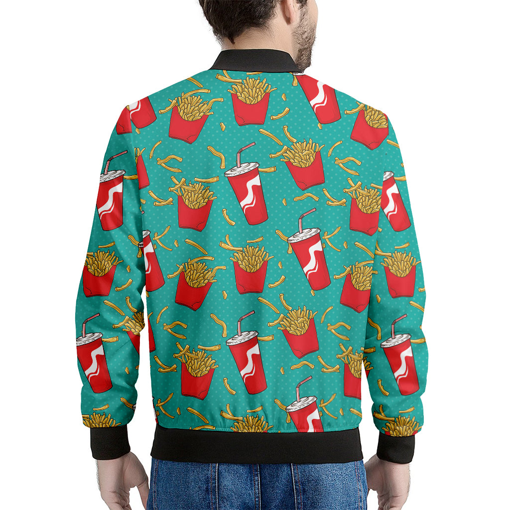 French Fries And Cola Pattern Print Men's Bomber Jacket