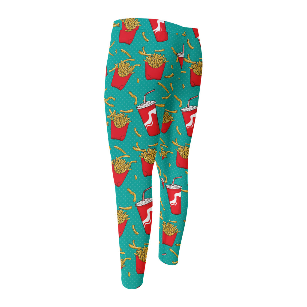 French Fries And Cola Pattern Print Men's Compression Pants