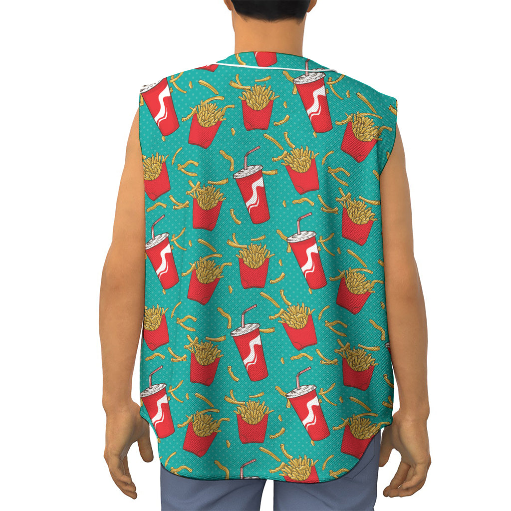 French Fries And Cola Pattern Print Sleeveless Baseball Jersey