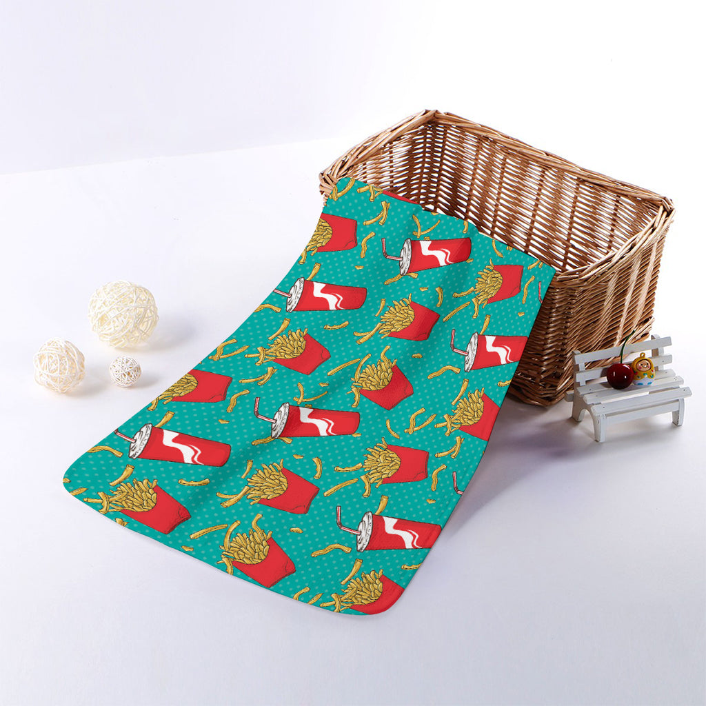 French Fries And Cola Pattern Print Towel