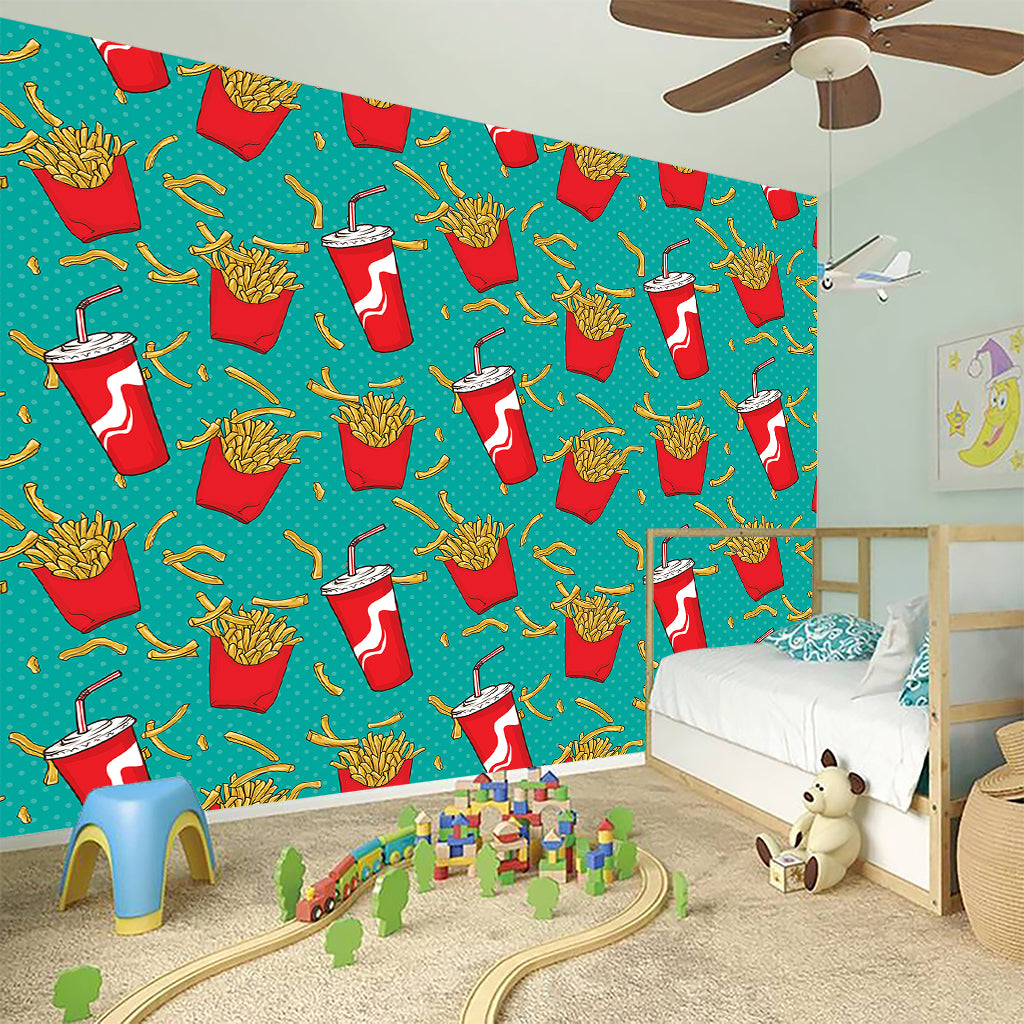 French Fries And Cola Pattern Print Wall Sticker
