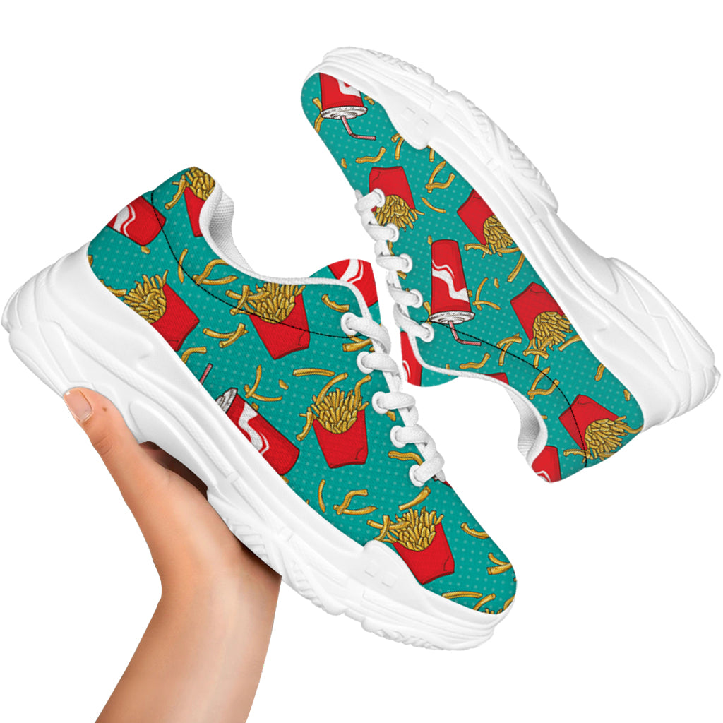 French Fries And Cola Pattern Print White Chunky Shoes