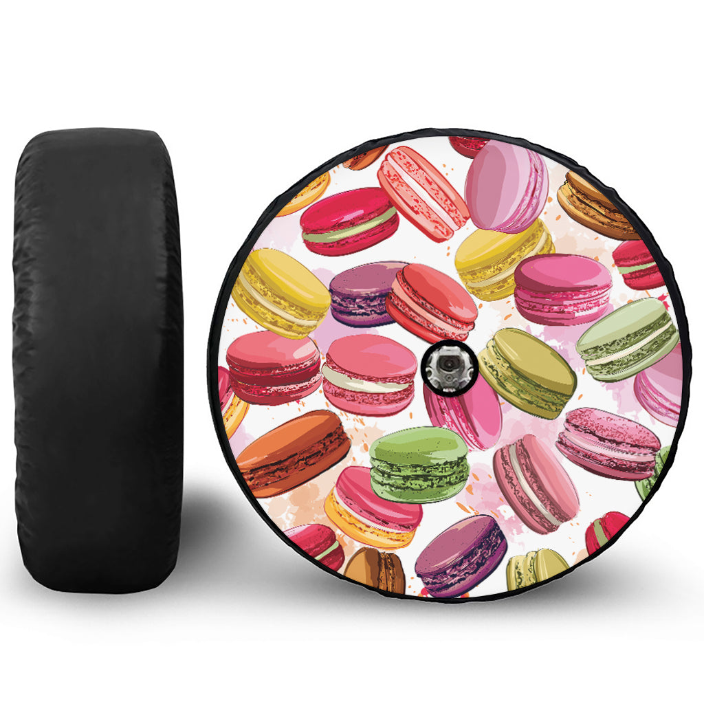 French Macaron Pattern Print Tire Cover With Camera Hole