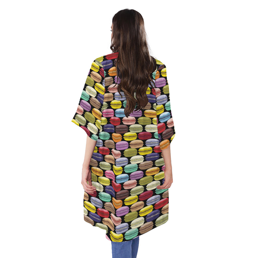 French Macarons Pattern Print Open Front Beach Cover Up
