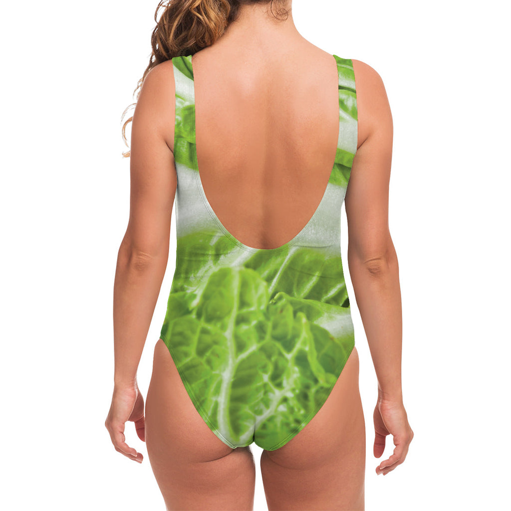 Fresh Cabbage Leaf Print One Piece Swimsuit
