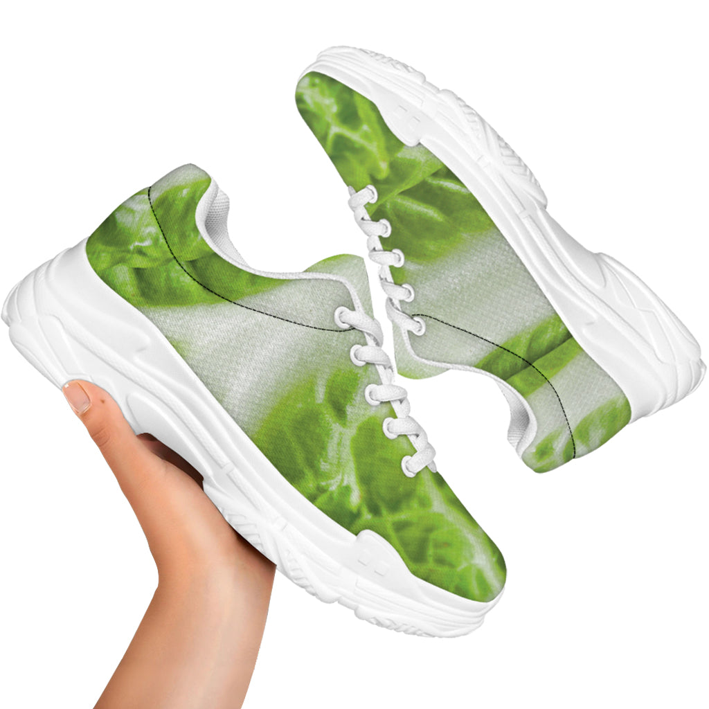 Fresh Cabbage Leaf Print White Chunky Shoes