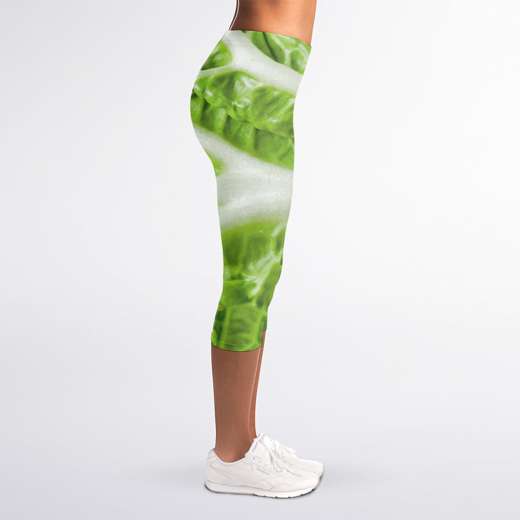 Fresh Cabbage Leaf Print Women's Capri Leggings