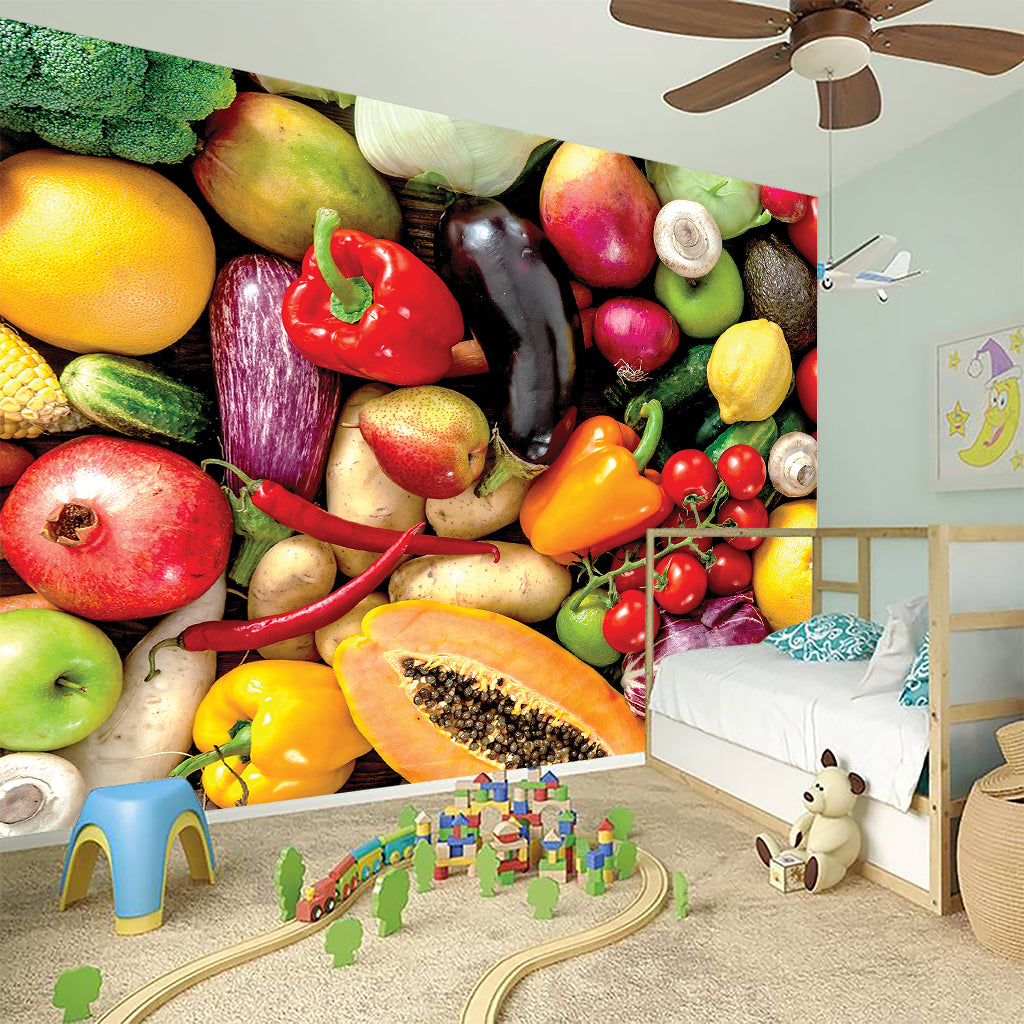 Fresh Fruits And Vegetables Print Wall Sticker