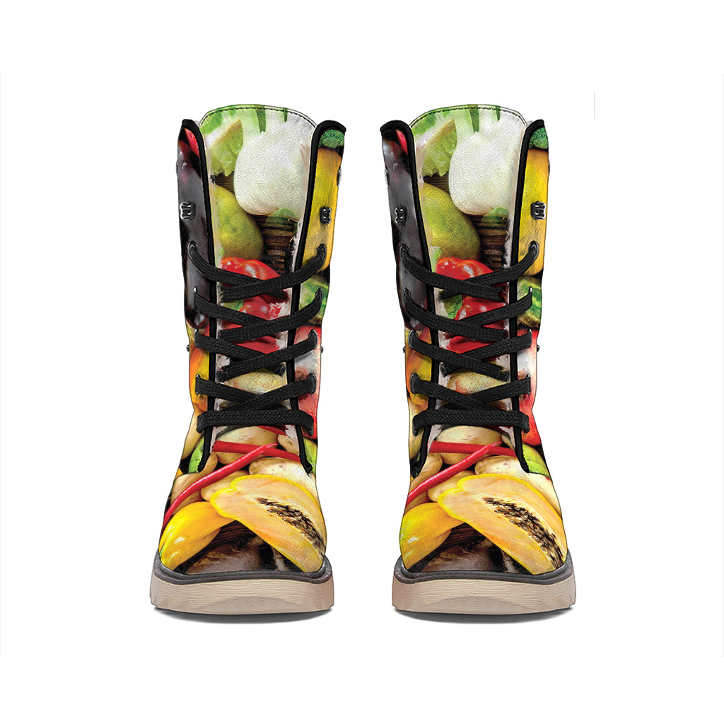 Fresh Fruits And Vegetables Print Winter Boots