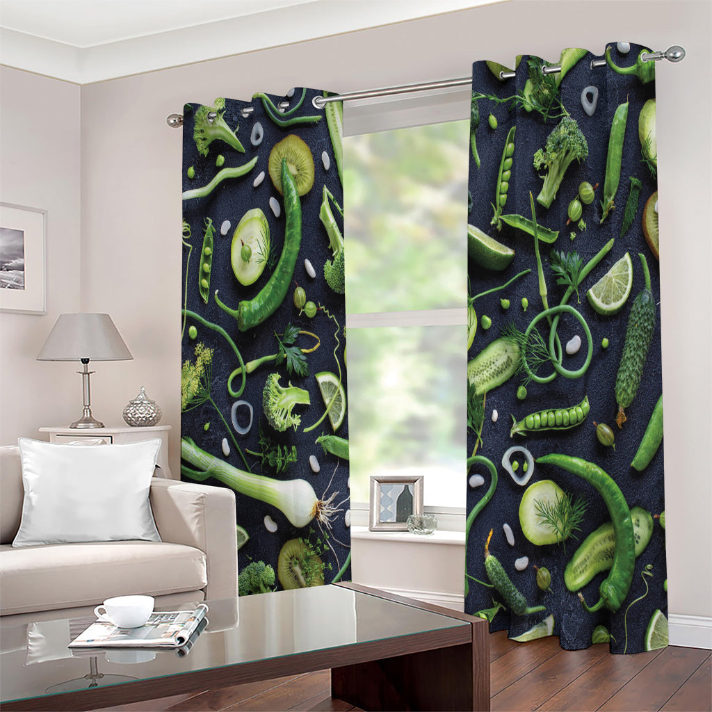 Fresh Green Fruit And Vegetables Print Extra Wide Grommet Curtains