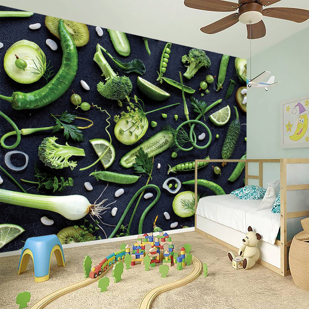 Fresh Green Fruit And Vegetables Print Wall Sticker