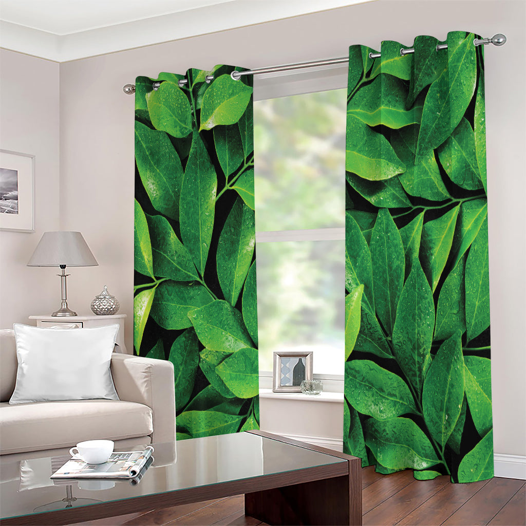 Fresh Green Leaf Print Extra Wide Grommet Curtains