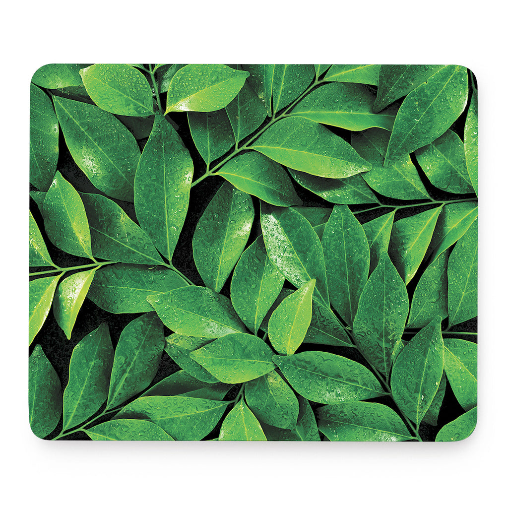 Fresh Green Leaf Print Mouse Pad