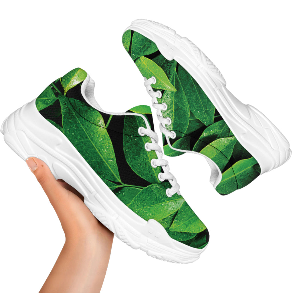 Fresh Green Leaf Print White Chunky Shoes