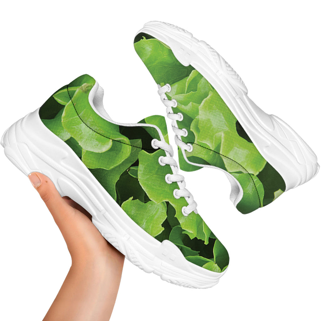 Fresh Lettuce Leaves Print White Chunky Shoes