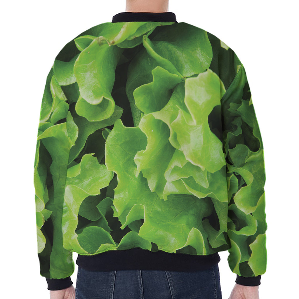 Fresh Lettuce Leaves Print Zip Sleeve Bomber Jacket