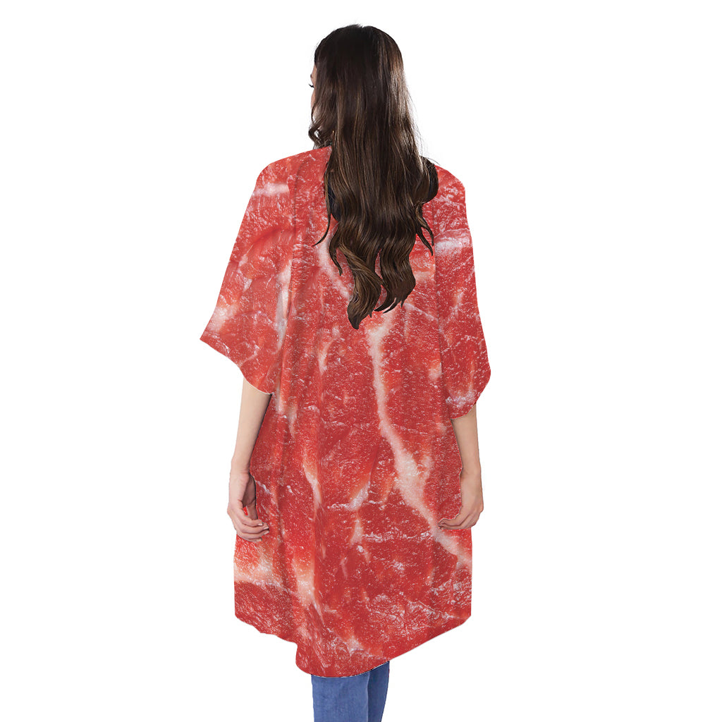 Fresh Meat Print Open Front Beach Cover Up