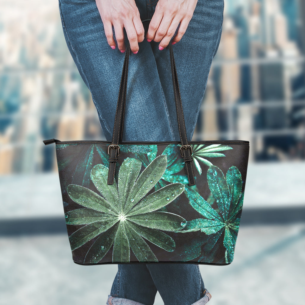 Fresh Tropical Leaf Print Leather Tote Bag