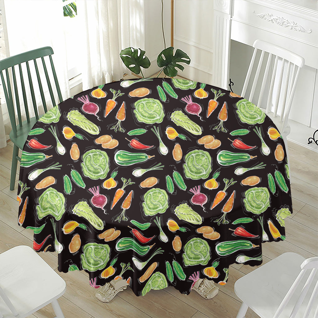 Fresh Vegetable Pattern Print Waterproof Round Tablecloth