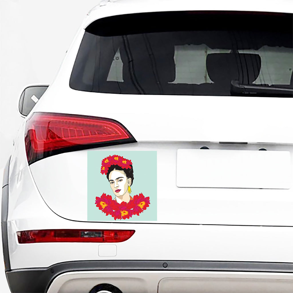 Frida Kahlo And Floral Print Car Sticker