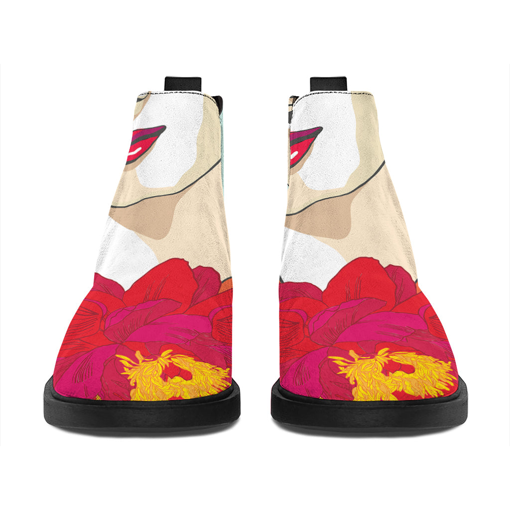 Frida Kahlo And Floral Print Flat Ankle Boots