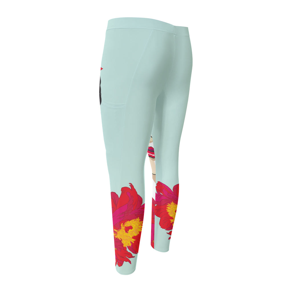 Frida Kahlo And Floral Print Men's Compression Pants