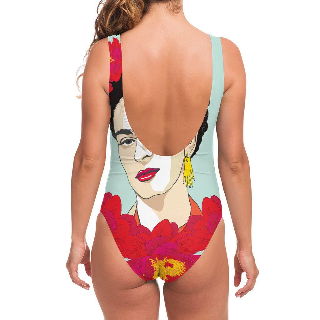 Frida Kahlo And Floral Print One Piece Swimsuit
