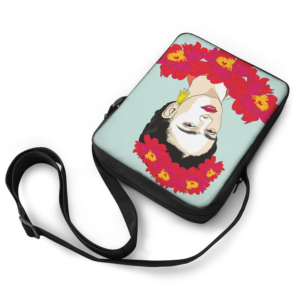 Frida Kahlo And Floral Print Rectangular Crossbody Bag