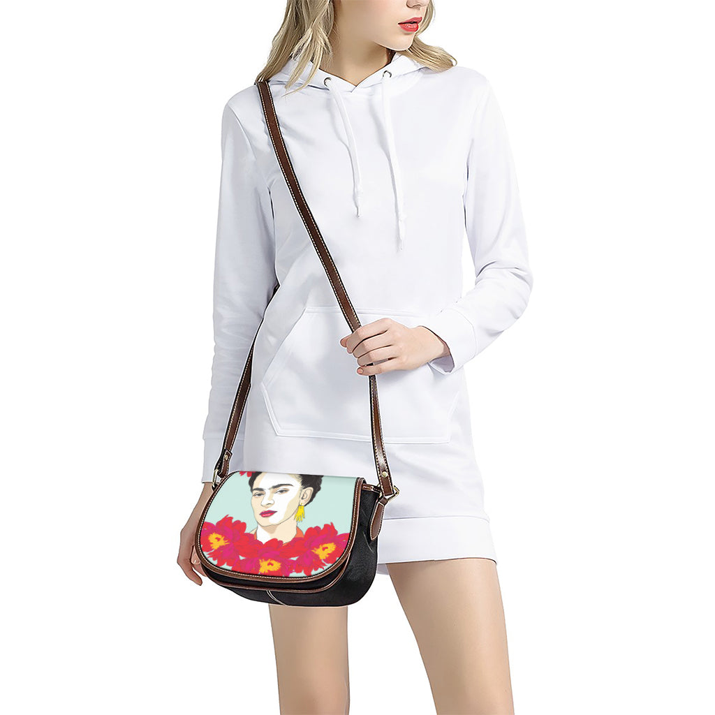 Frida Kahlo And Floral Print Saddle Bag