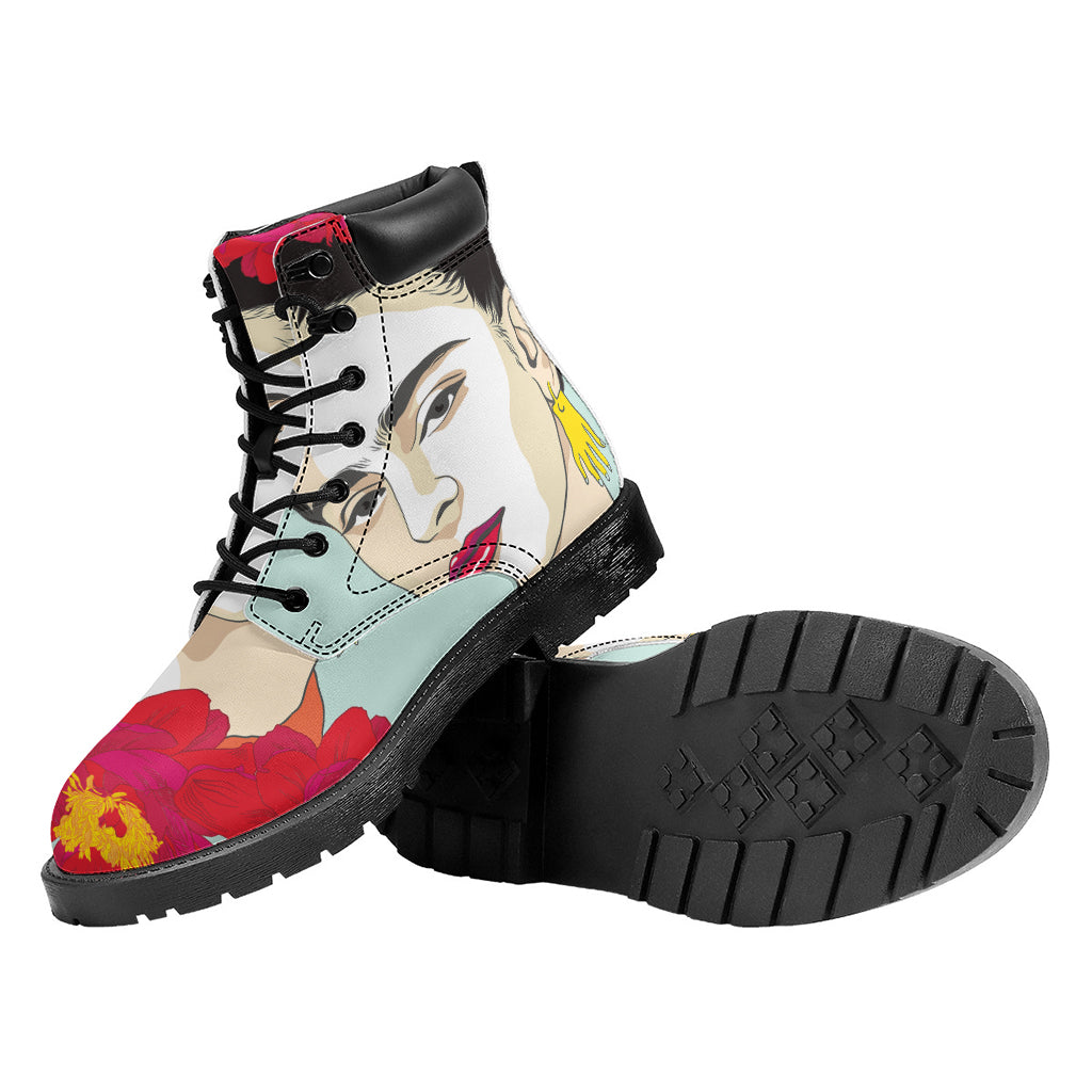 Frida Kahlo And Floral Print Work Boots