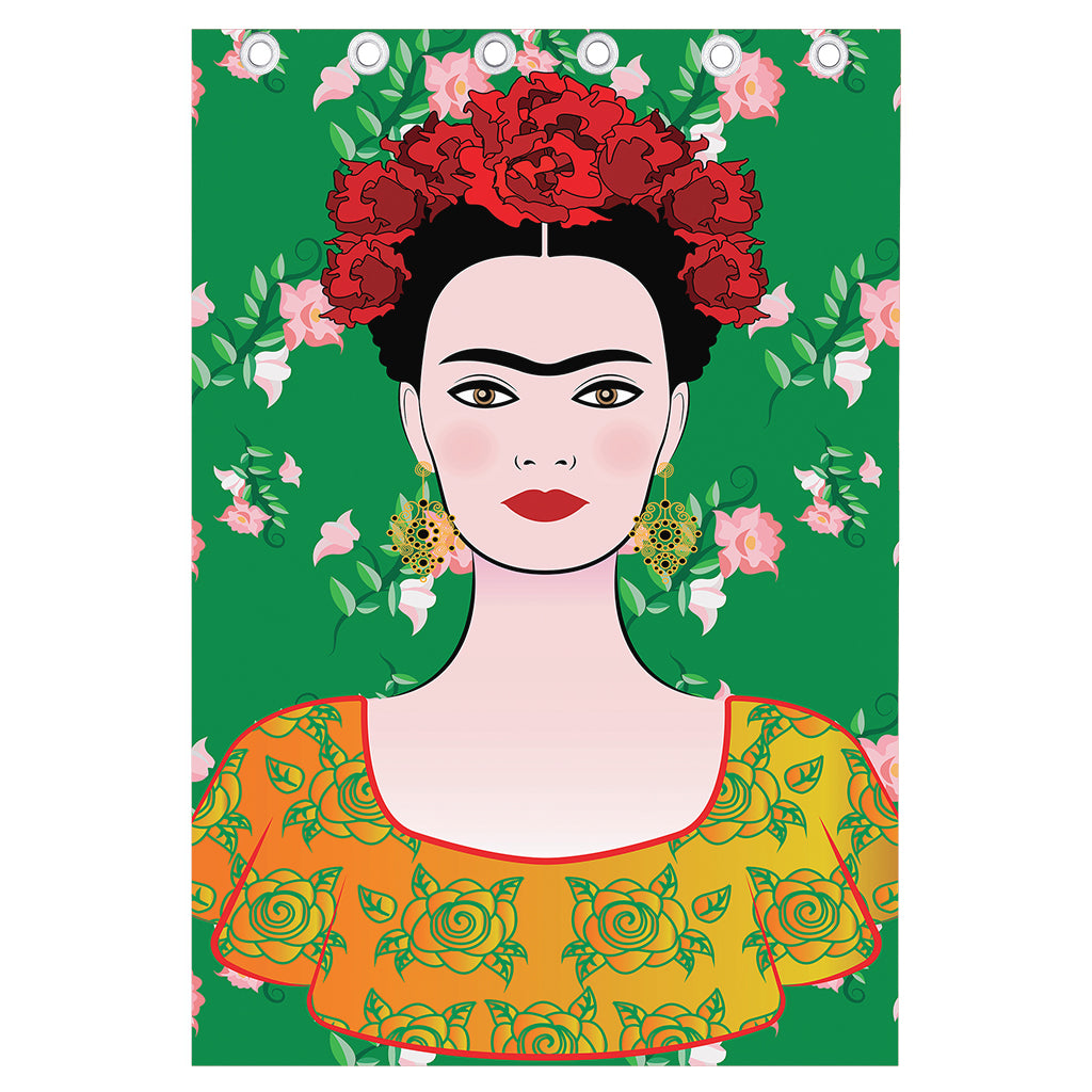 Frida Kahlo And Pink Floral Print Curtain