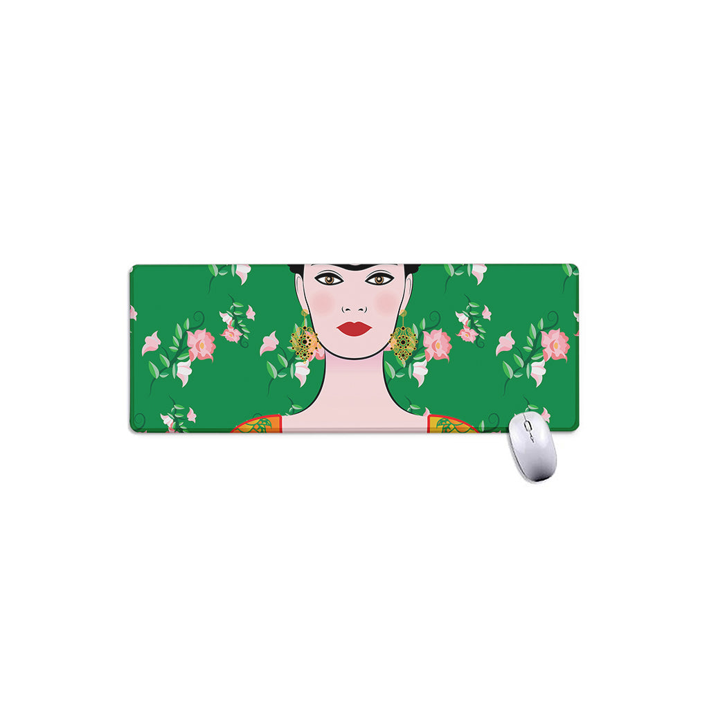 Frida Kahlo And Pink Floral Print Extended Mouse Pad