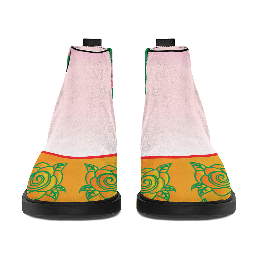 Frida Kahlo And Pink Floral Print Flat Ankle Boots