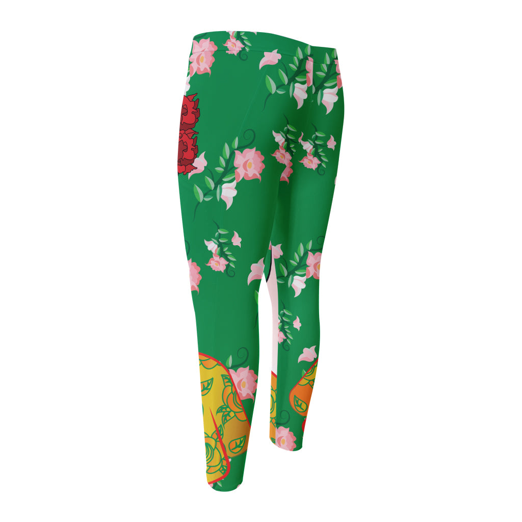 Frida Kahlo And Pink Floral Print Men's Compression Pants