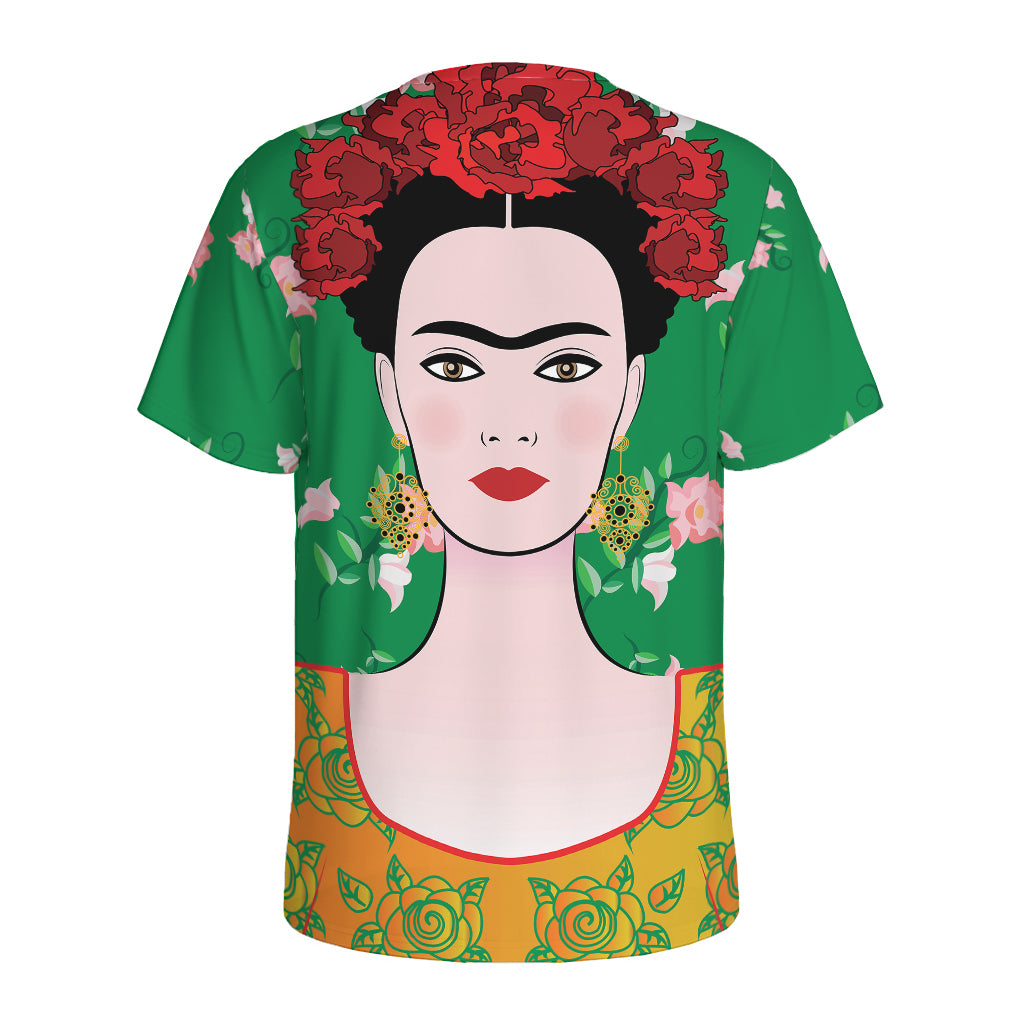 Frida Kahlo And Pink Floral Print Men's Sports T-Shirt