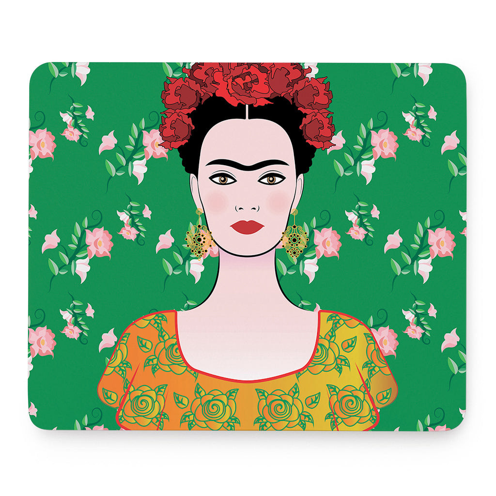 Frida Kahlo And Pink Floral Print Mouse Pad