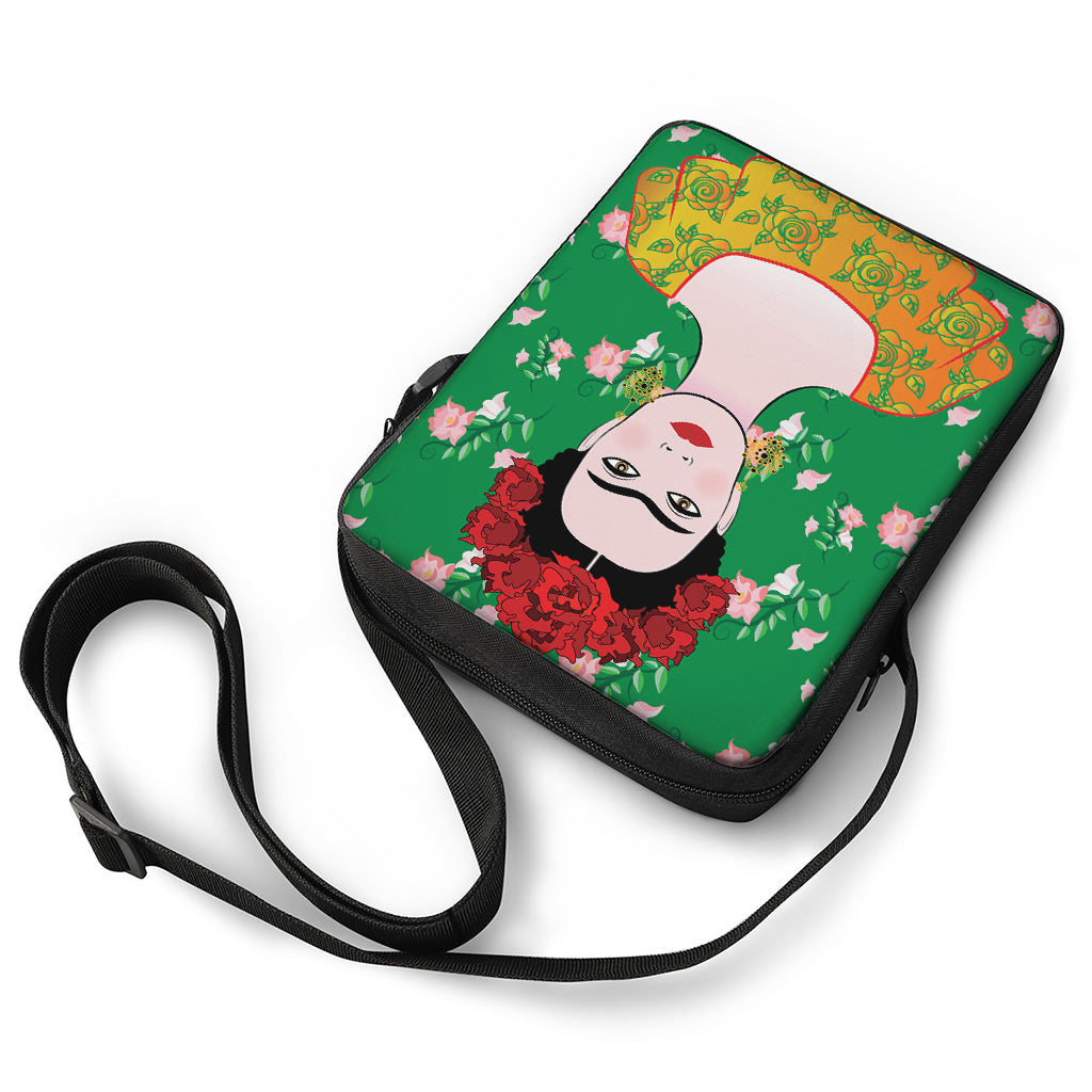 Frida Kahlo And Pink Floral Print Rectangular Crossbody Bag
