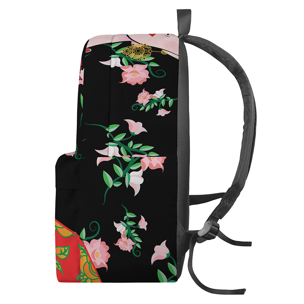 Frida Kahlo And Pink Flower Print Backpack
