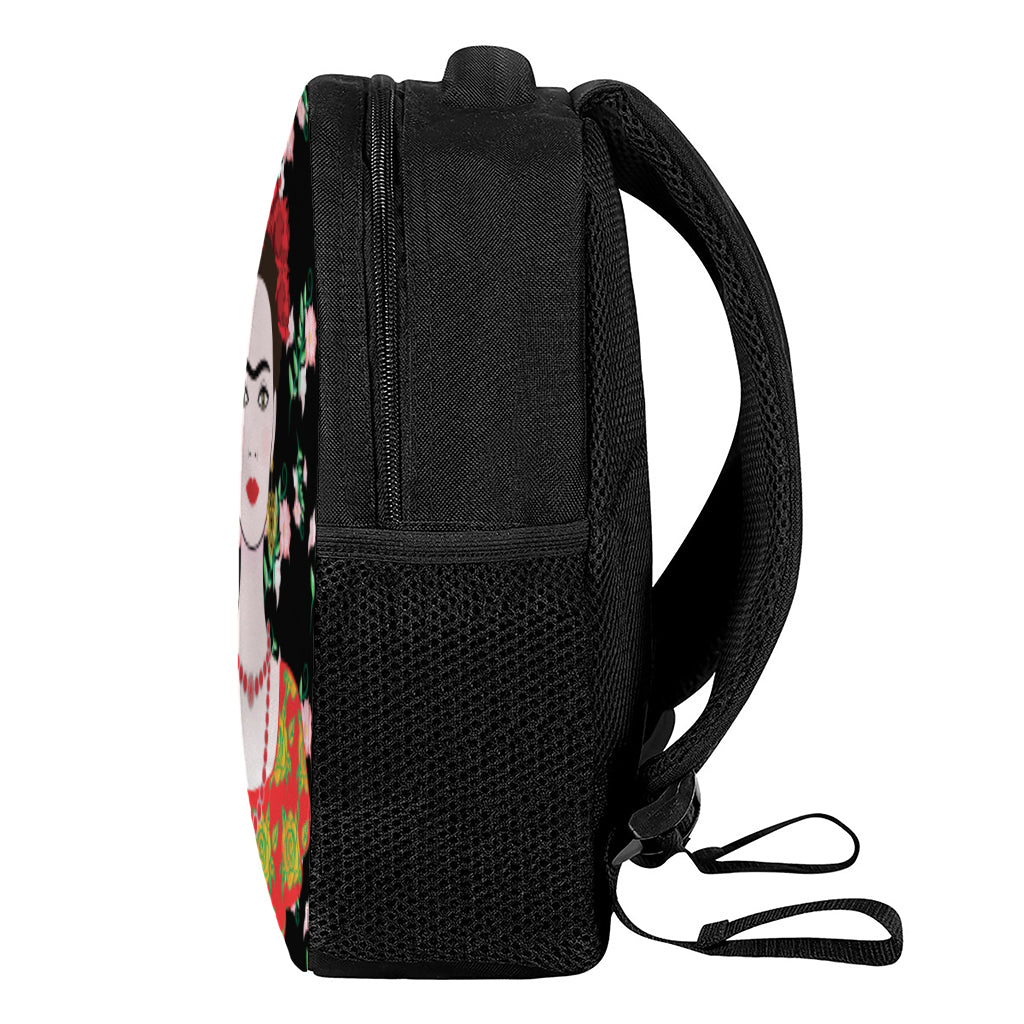 Frida Kahlo And Pink Flower Print Casual Backpack