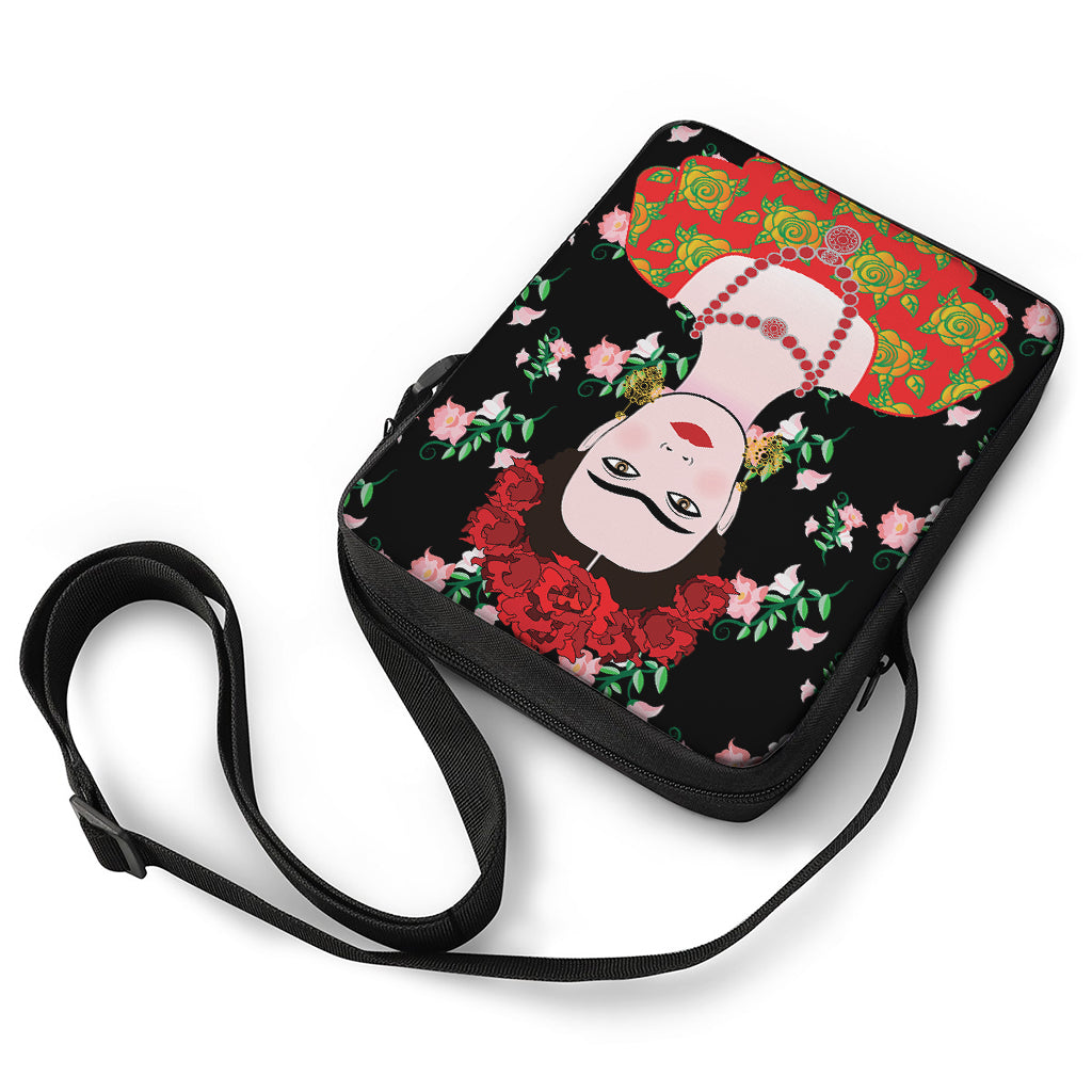 Frida Kahlo And Pink Flower Print Rectangular Crossbody Bag