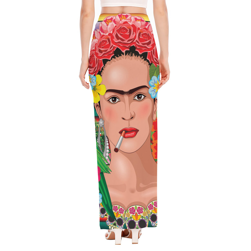 Frida Kahlo Serape Print High Slit Maxi Skirt