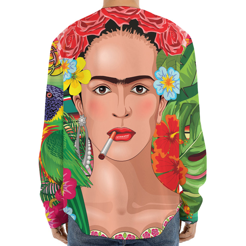 Frida Kahlo Serape Print Long Sleeve Baseball Jersey