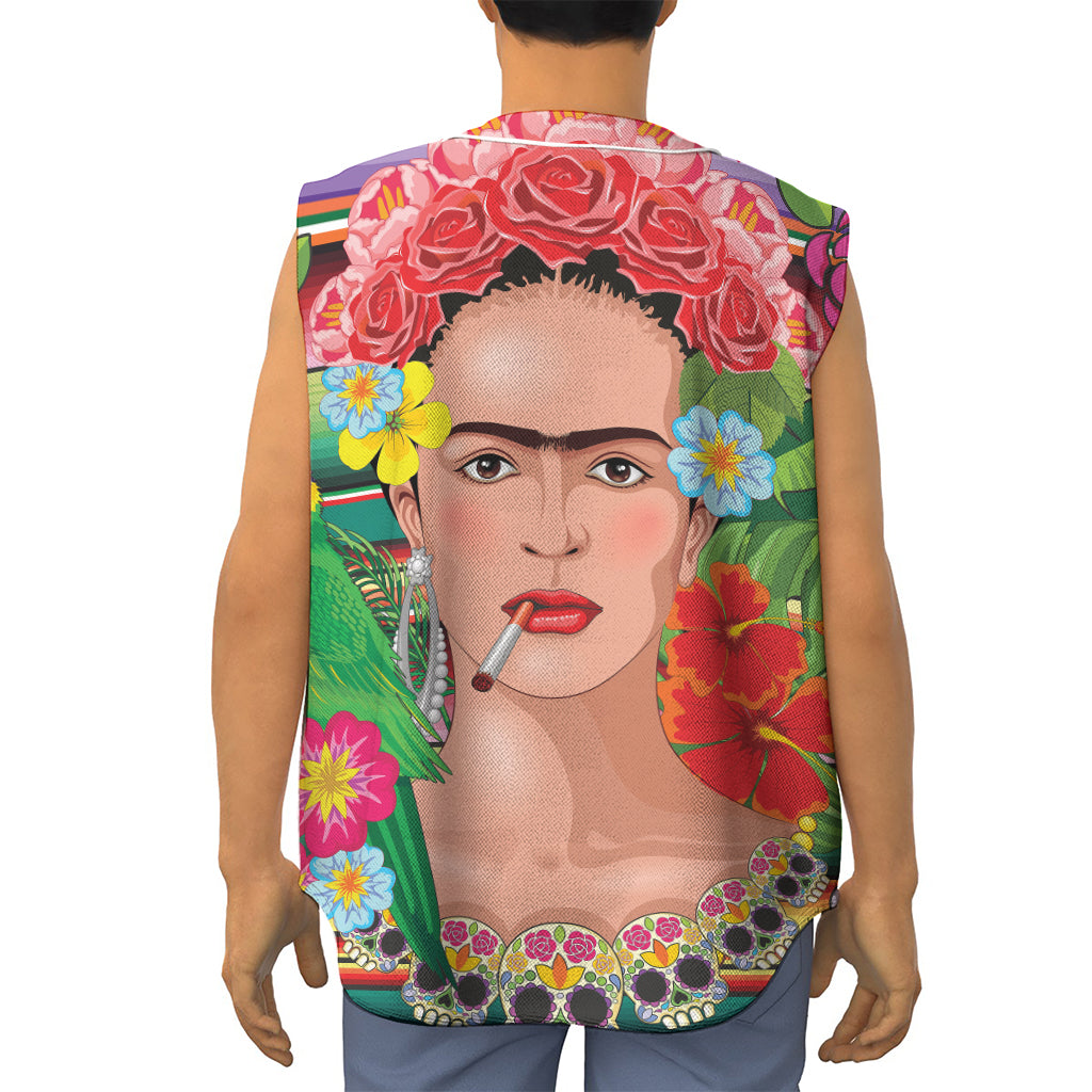Frida Kahlo Serape Print Sleeveless Baseball Jersey
