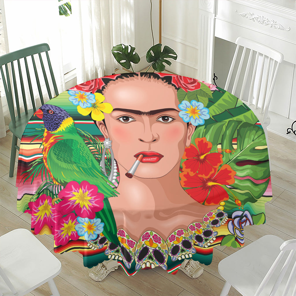 Frida Kahlo Serape Print Waterproof Round Tablecloth